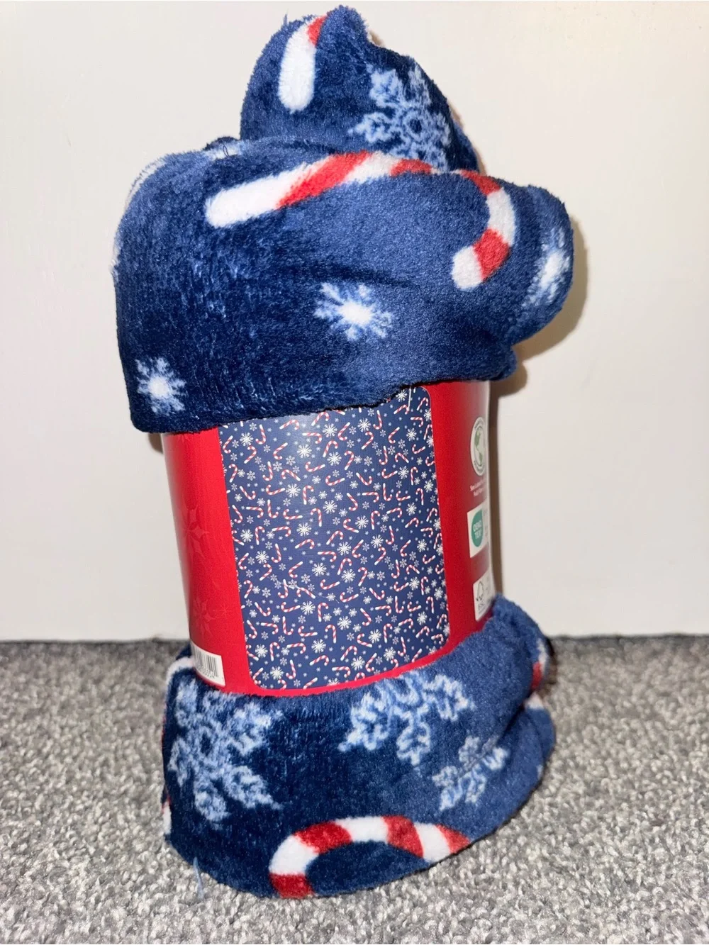 Holiday Time Plush Throw Blanket 50x60 Blue Candy Cane Snowflake Christmas NWT